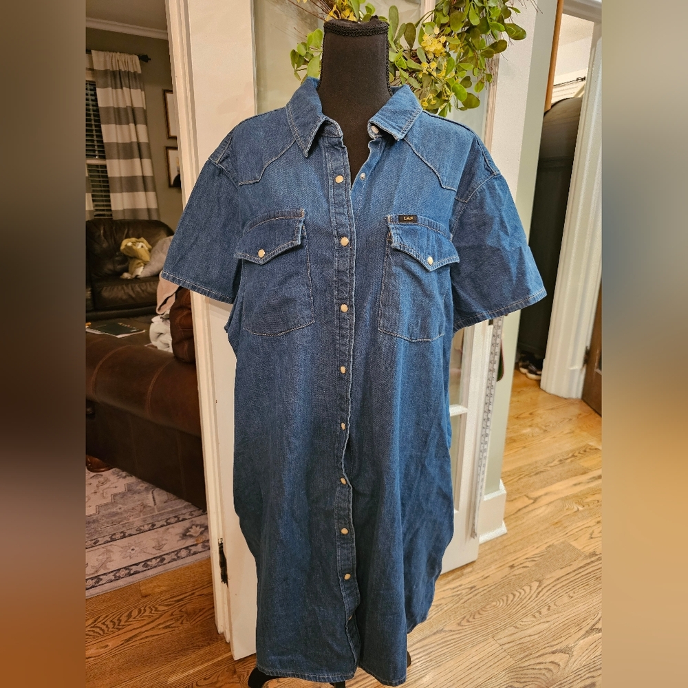 Vintage Lee Blue Denim Button Up Shirt Dress